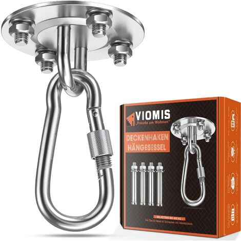 Viomis Amaca da soffitto in Acciaio Inox di Alta qualità, Portata 400 kg, per Poltrona sospesa, Sacco da Boxe, Sling Trainer, Telo da Yoga, Tenda Parasole, Altalena