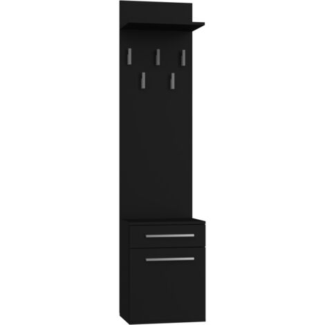 HUCOCO VIONI - Hallway cloakroom unit - Wall-mounted coat hook with shelf - 5 hooks - Drawer + storage unit