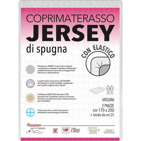 V.I.P. Coprimaterasso in Jersey di Spugna con Elastico, Traspirante, Matrimoniale cm 170 X 200 h.25