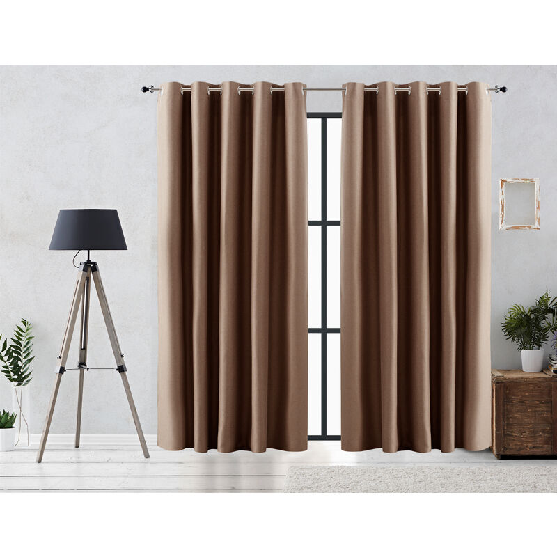 

Cortina Rustica Oscurante Lisa Anillas 300x255 cm Marron - Vipalia
