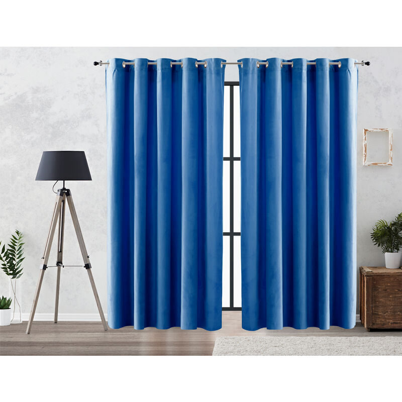 

Cortina Efecto Terciopelo Oscurante Lisa Anillas 200x260 cm Azul - Vipalia