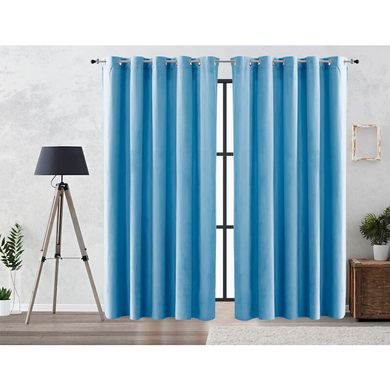 

Cortina Efecto Terciopelo Oscurante Lisa Anillas 200x260 cm Turquesa - Vipalia