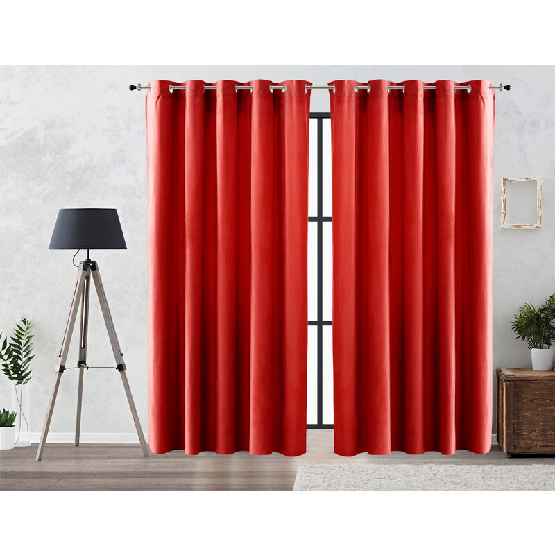 

Cortina Efecto Terciopelo Oscurante Lisa Anillas 300x260 cm Rojo - Vipalia
