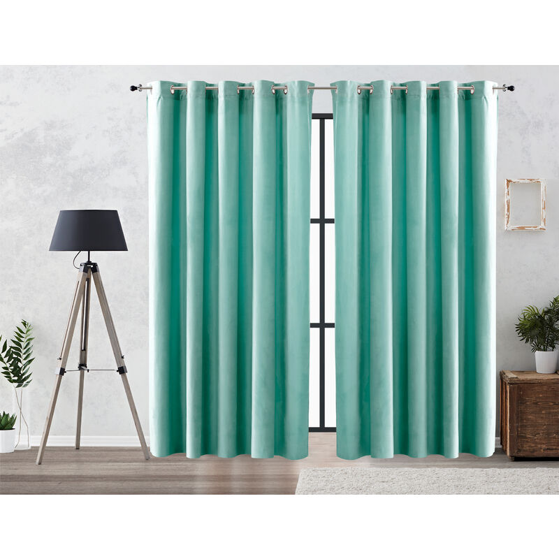 

Cortina Efecto Terciopelo Oscurante Lisa Anillas 300x260 cm Verde Mar - Vipalia
