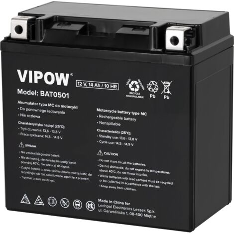 Vipow MC-Motorradbatterie, 12 V, 14 Ah