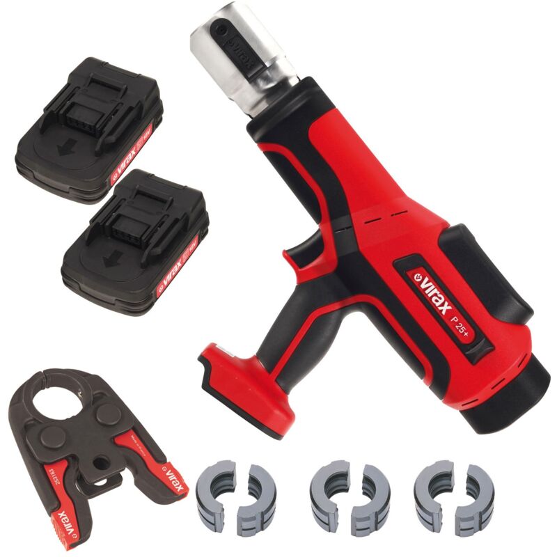 Machine à sertir sur accu viper P25+ 18V / 2x 1,5 Ah accu + chargeur incl. pince à écrous & inserts V15/V22/V28 en virabox - Virax