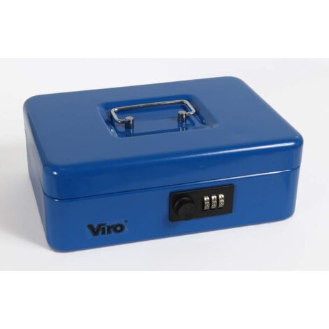 Viro  Cassetta di Sicurezza, Portavalori a Combinazione Variabile, Vaschetta Portamonete, Colore Blu, 250x180x88 mm