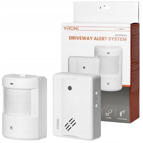 Virone Détecteur de mouvement sans fil - 100 m - Blanc - Alarme sonore - Installation facile