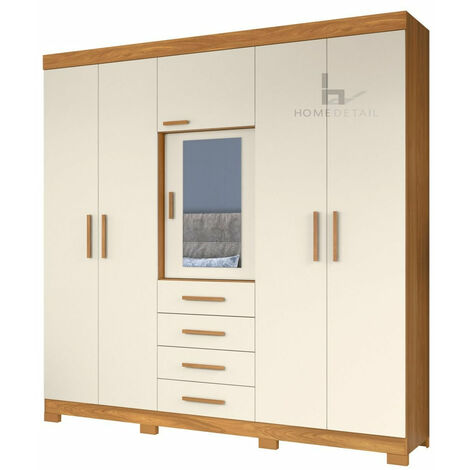 main image of "Virtus 4 Door Wardrobe Storage Unit with Built-in Shelving, Oak & Off White"