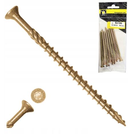 Vis à bois 6x100 mm - Tête conique - 8 pièces - Résistant et durable - Idéal pour le bricolage