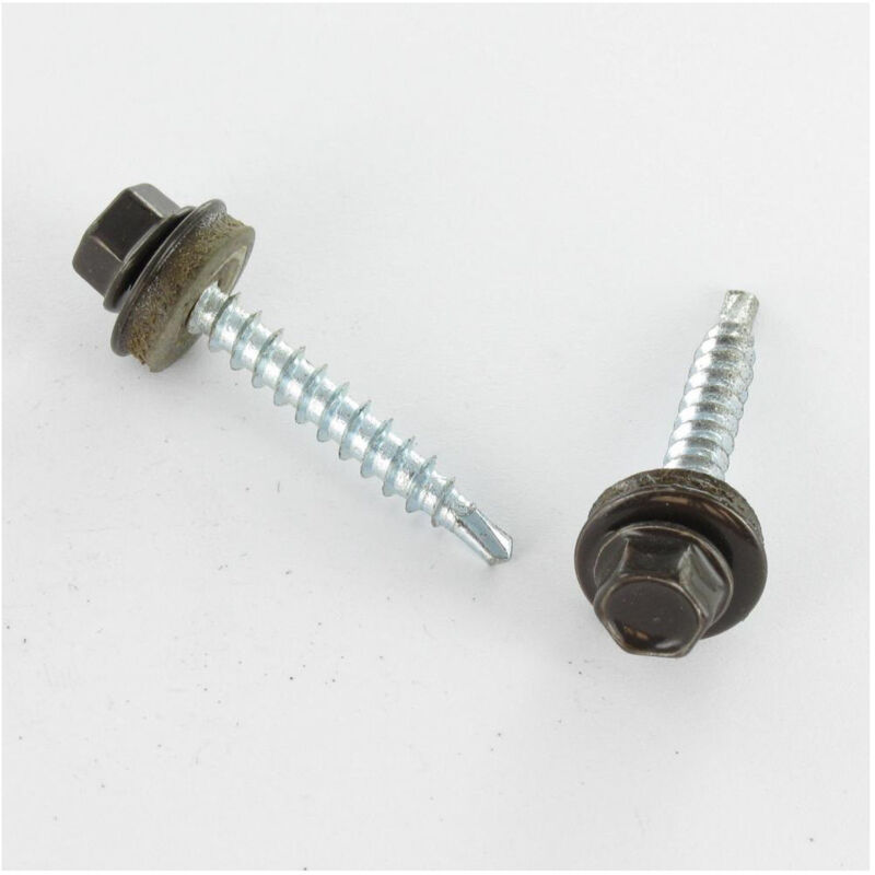 Vis autoperceuse Tête hexagonale th 4.8X35 Rondelle d'étanchéite avec joint néoprene epdm Acier zingué RAL8019-100 pièces