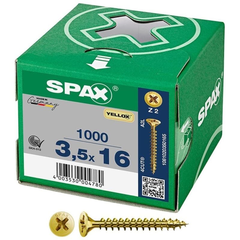 Boîte de vis universelles Yellox à tête plate Ø3,5x16mm (1000 unités) Spax