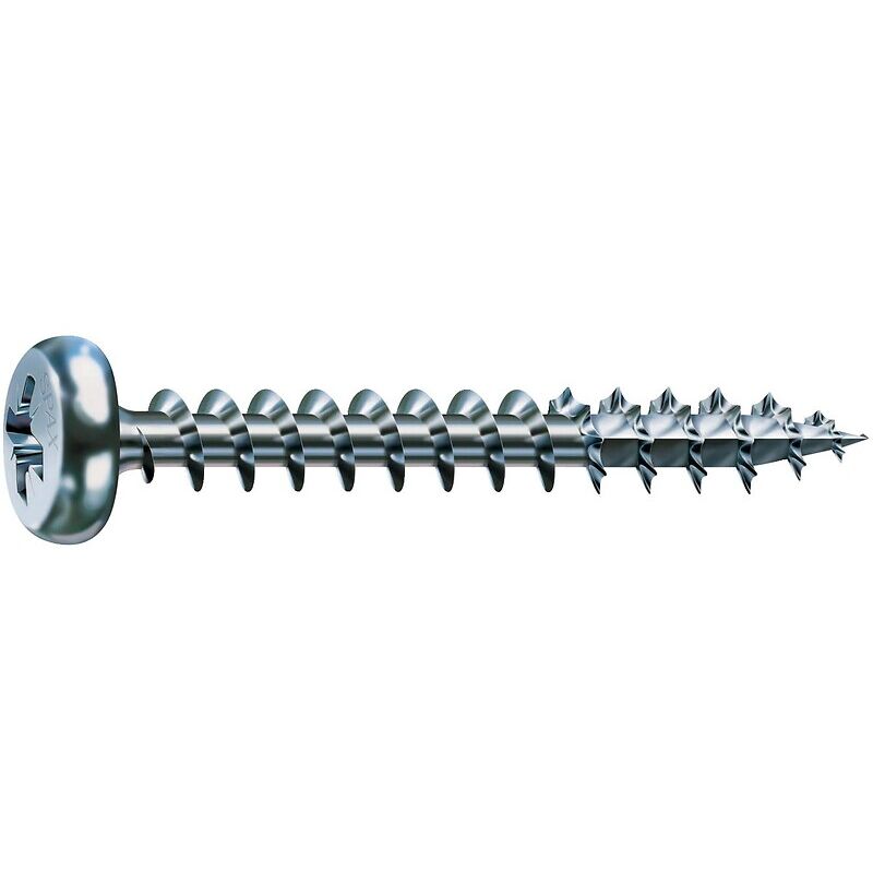Vis à bois aggloméré tête ronde emp Pozidriv acier zingué blanc entièrement filetées Ø 3,5 mm, L 16 mm, boîte 1000 Pi - SPAX