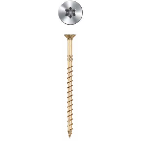 Vis à bois bichromatée à haut rendement - Tête Fraisée - Filetage partiel - Epreinte Torx - Pointe anti-fendage 6x80 - Boite de 100