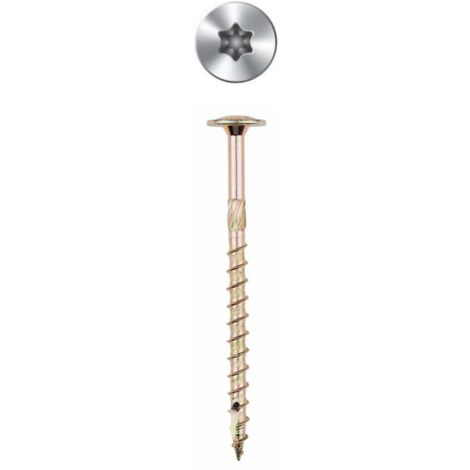 Vis à bois bichromatée à haut rendement - Tête large - Filetage partiel - Epreinte Torx - Pointe anti-fendage 6x80 - Boite de 200