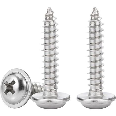 Vis a Bois en Inox M5x20mm Vis Autotaraudeuses à TêTe Ronde Avec Rondelles Cruciformes à Bois, EntièRement Fileté, 50 Pièces