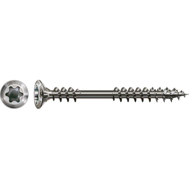 Vis terrasse bois résineux Double filetage Tête fraisée bombée Torx® t-star plus T20 Pointe 4CUT Inox A2 - 4.5 x 60 mm Spax