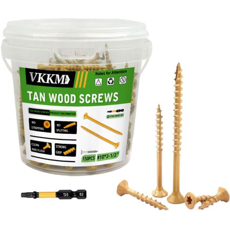 Vis à Bois Jaunes, 150PCS 102-1/2" - Fixation Terrasse/Clôture, Extérieur/Jardin, Solidaires, Pour Professionnels & Bricoleurs
