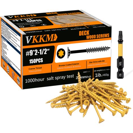 Vis à Bois Jaunes, 150PCS 92-1/2" - Assemblage Structures Bois, Jardin/Terrasse, Tête Encastrable, Pour Professionnels & DIY