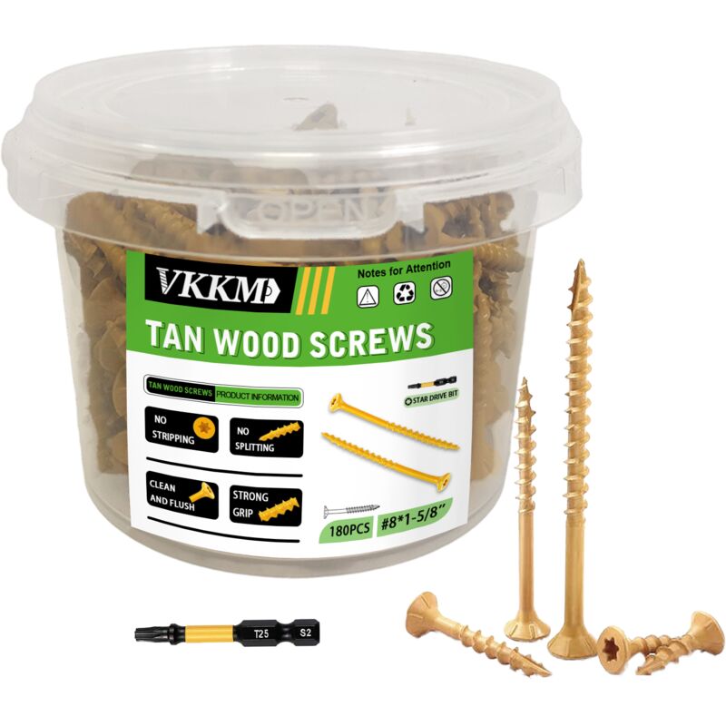 Vis à Bois Jaunes, 180PCS 81-5/8" - Fixation Étagères/Planches, Intérieur/Extérieur, Anti-Humidité, Pour Amateurs & Bricoleurs