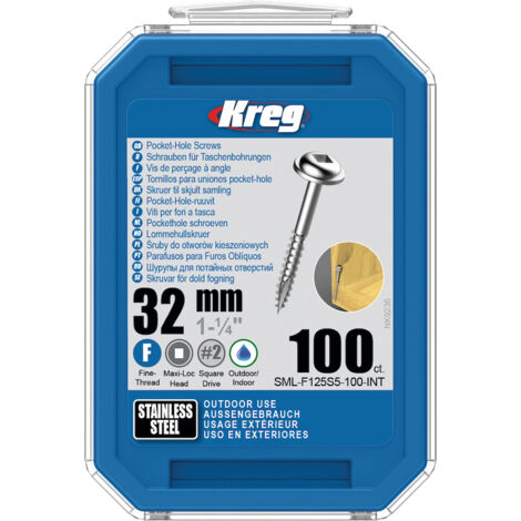 Vis à bois Kreg SML-F125S5 Maxi-Loc 1 25'' 32 mm 100 pcs. acier inoxydable fil fin
