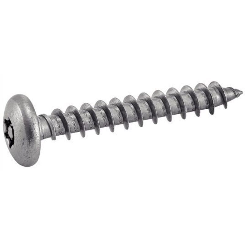 Vis à bois tête cylindrique large six lobes inviolable - Avec téton central pour penture - Inox A2 6x50 mm - Boîte de 100