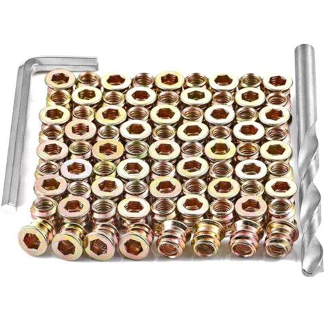 Vis à bois　Lot de 30 inserts filetés pour vis à bois M8x15mm - Écrous à bois hexagonaux (avec clé hexagonale)-RAPANDA