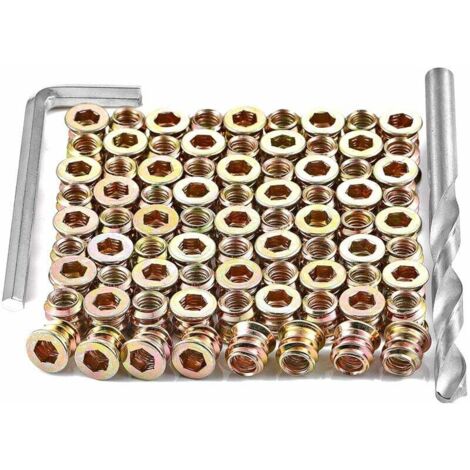Vis à bois　Lot de 40 inserts filetés pour vis à bois M8x15mm - Écrous à bois hexagonaux
