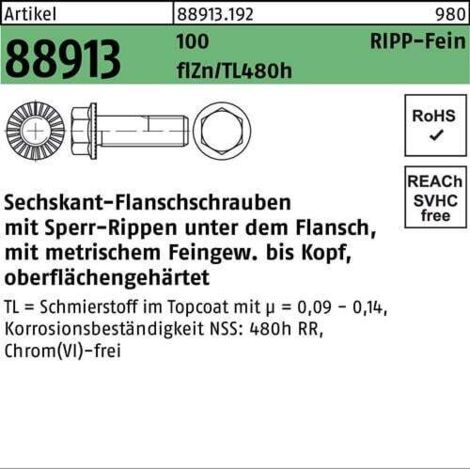 Vis à brides hexagonale R 88913 nervure de blocage VG M14x1,5x35 100 flZnnc480h-L 100pc