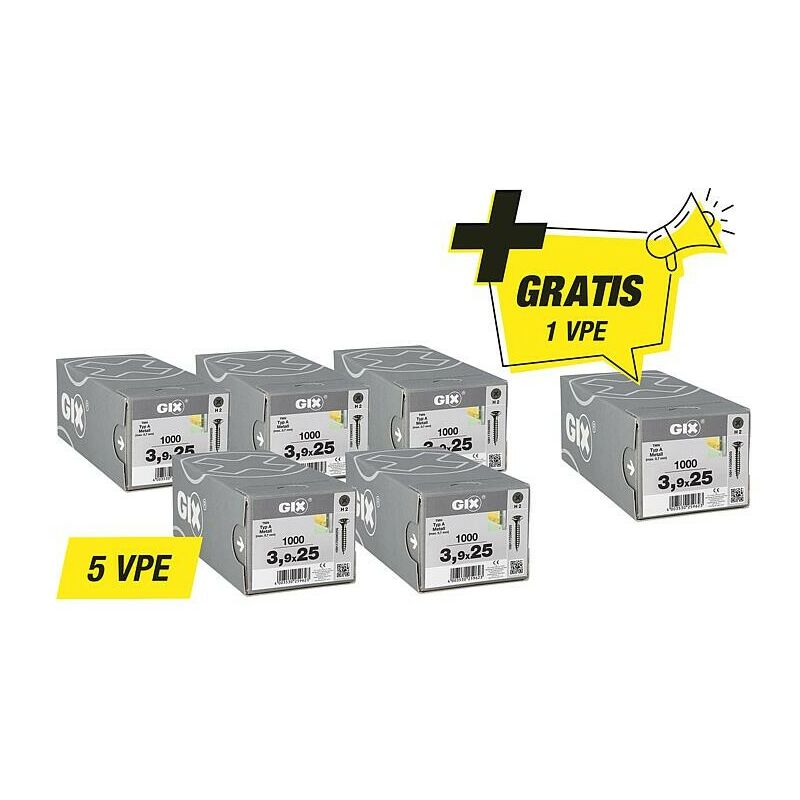 Vis à fixation rapide Spax, offre promotionnelle GIX A - composée de : 5 x 94 080 61 + 1 x 94 080 61 gratuit