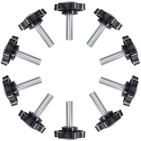Vis à oreilles, Lot de 10 vis moletées filetées à tête étoile en plastique durable, boutons de poignée en fer, vis de serrage pour loquet de machines, M6x25mm