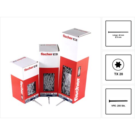 Vis a panneaux agglomeres Fischer Power-Fast II 5,0x40 SK blvz TG TX, UE   200 pieces