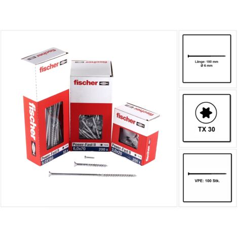 Vis a panneaux agglomeres Fischer Power-Fast II 6,0x180 SK blvz TG TX, UE   100 pieces