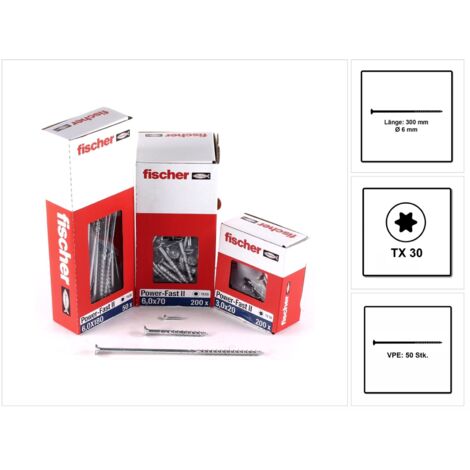 Vis a panneaux agglomeres Fischer Power-Fast II 6,0x300 SK blvz TG TX, UE   50 pieces