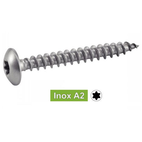 Vis à bois Acton tête cylindrique large six lobes internes pour pentures inox A2