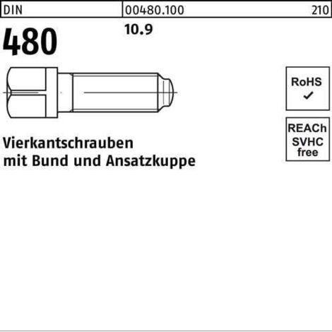 Vis à tête carrée DIN 480 collerette/embout M16x 80 10.9 10 pièces