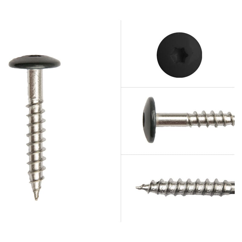 Vis à tête colorée en acier inoxydable noir 4.8 x 32 mm - Boîte