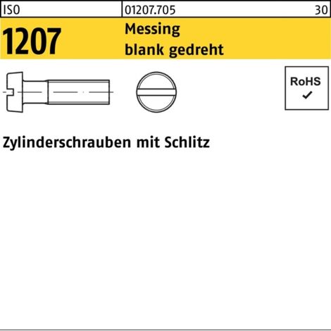 Vis à tête cylindrique ISO 1207 fente M1,6x 12 laiton nu torsadé 100 pièces