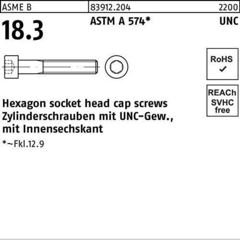 Vis à tête cylindrique R 83912 UNC-filet/intérieur 6 pans 1 1/4x3 1/2 ASTM A 574 10p.