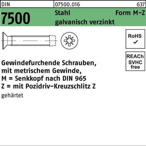 Vis à tête filetée DIN 7500 SEKO PZ MM 2,5x16-Z Acier galv. zingué 1000p.