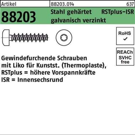 Vis à tête filetée R 88203 Liko ISR 3,5x12-T15 acier traité galv. 500p.