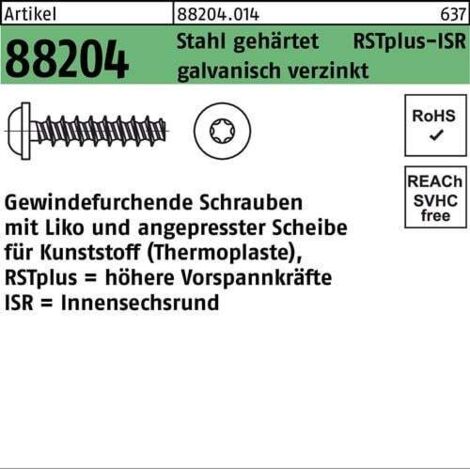 Vis à tête filetée R 88204 Liko ISR 4x12-T20 acier traité galv. 500p.