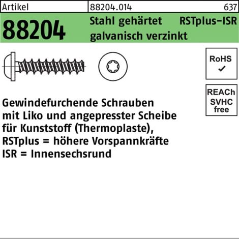 Vis à tête filetée R 88204 Liko ISR 4x16-T20 acier traité galv. 500p.
