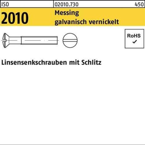 Vis à tête fraisée bombée ISO 2010 fente M5x20 laiton nickelé galv. 200p.