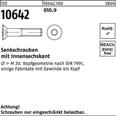 Vis à tête fraisée ISO 10642 à 6 pans creux M4x 8 010.9 500 pièces