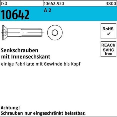 Vis à tête fraisée ISO 10642 à six pans creux M4x 16 A 2 100 pièces