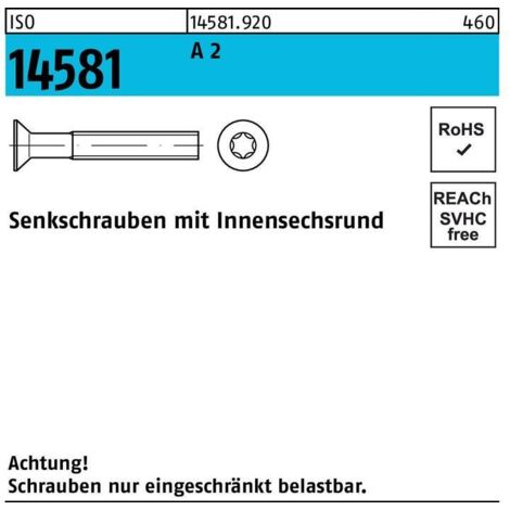 Vis à tête fraisée ISO 14581 ISR M8x 35 T45 A 2 100 pièces