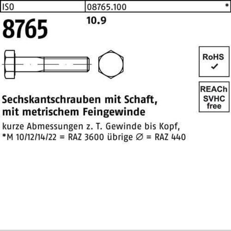 Vis à tête hexagonale ISO 8765 tige M12x1,5x 35 10.9 100 pièces