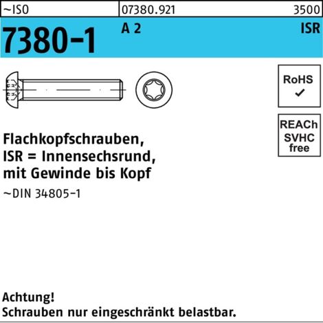 Vis à tête plate ISO 7380-1 ISR VG M3x 35-T10 A 2 500 pièces