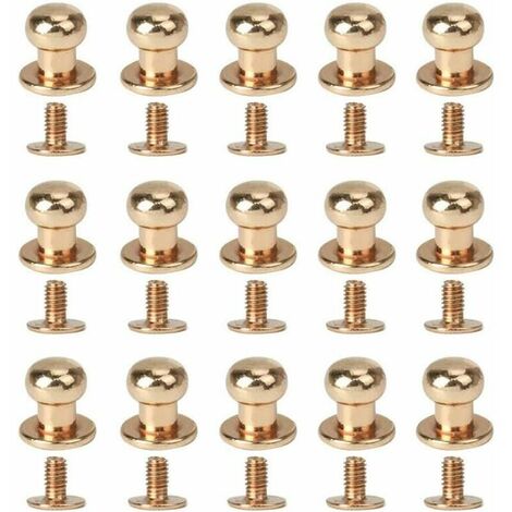 Vis à tête ronde en laiton massif pour rivets en cuir Doré,，15Pcs Cisea